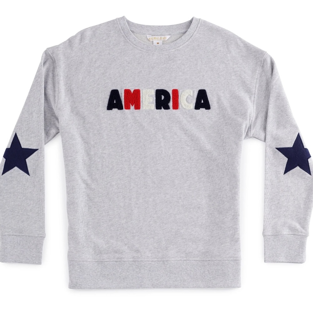 New w tags! America sweatshirt. Grey w multi colored letters. Shiraleah. USA.